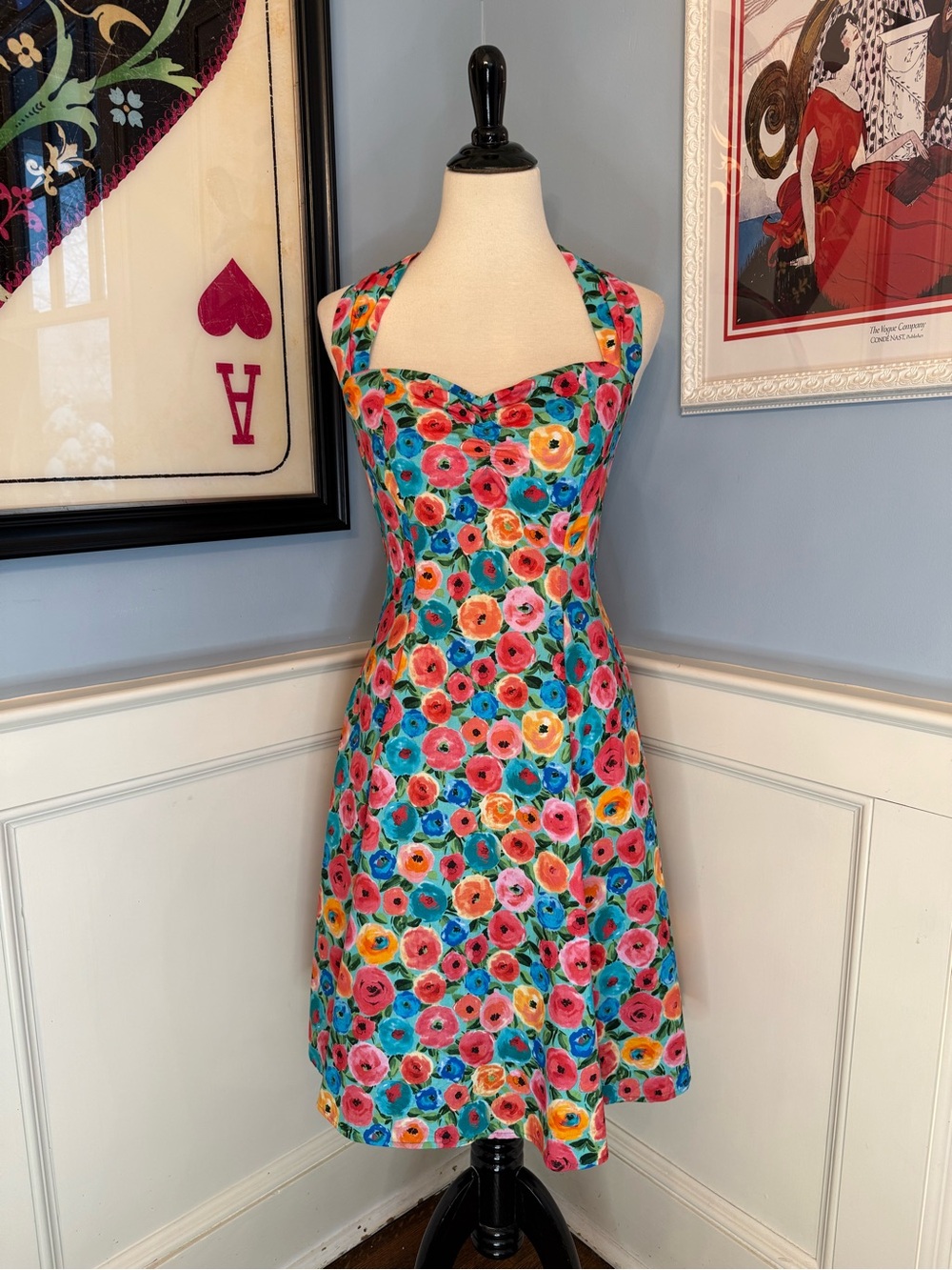 Heart of Haute Sweetie Retro Pinup Halter Floral Halter Sundress Sz L